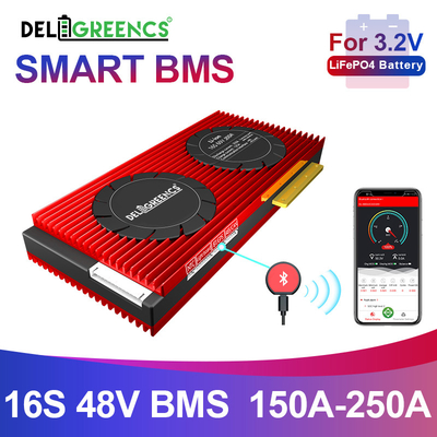 بطارية Deligreen Smart Bms Lifepo4 16S 48v 150-250A مع وظيفة UART BT 485 CAN للتخزين في الهواء الطلق